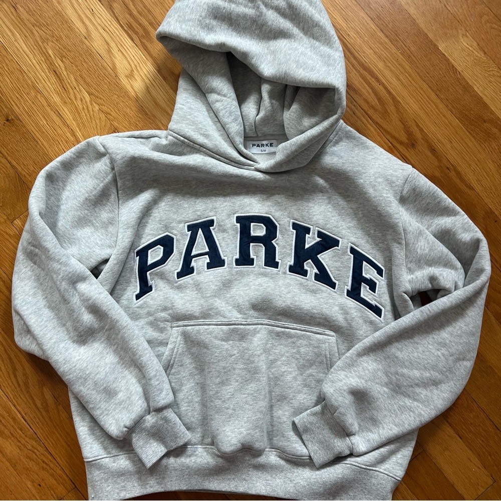 PARKE Varsity Hoodie Sweatshirt | Gray with Navy Logo | Size S/M